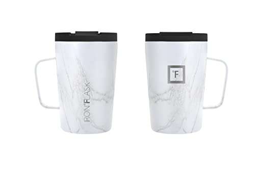 IRON °FLASK Grip Coffee Mug 2.0-12 Oz, Leak Proof, Vacuum Insulated Stainless Steel Bottle, Double Walled, Thermo Travel, Hot Cold, Water Metal Canteen - Carrara Marble 3