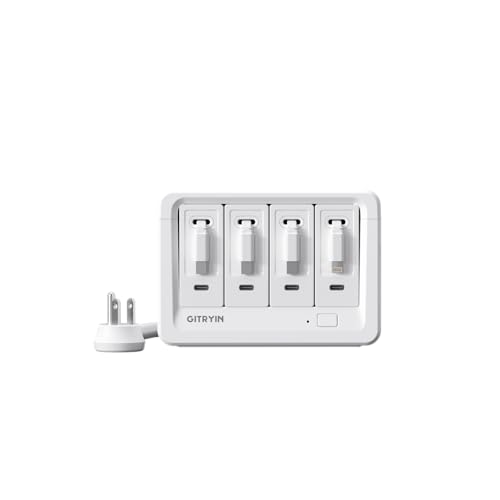 Gitryin 12-in-1 Desktop Charging Station with 1 Lightning Charger, 3 Type-C Retractable Wall Chargers and 1 Power Strip