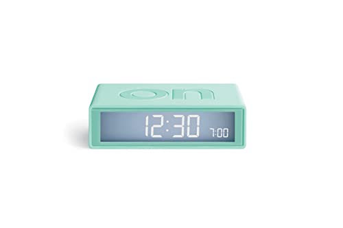 Lexon Flip+ Travel Digital Alarm Clock, Reversible On/Off Faces Small Travel Clock with LCD Display & Touch Sensor Light, Battery Operated, Rubber - Mint
