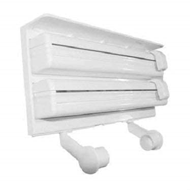 KITCHEN EMPIRE 3 in 1 Wrap Center Holds Silver Foil, Plastic Wrap, and Paper Towels / 3 in 1 Kitchen Triple Paper Dispenser & Holder Paper/Foil/Cling Wrap (White) 3