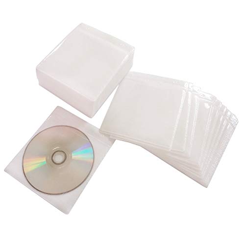 Baocool 100 Pack Premium CD DVD Sleeves,Thick Non-Woven Material Double-Sided Refill Plastic Sleeve for CD and DVD Storage Binders Disc Case (White) 4