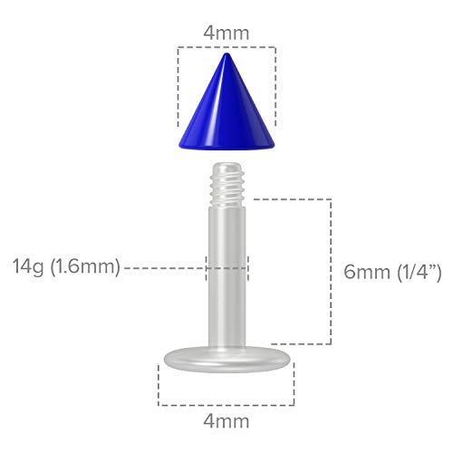 2pc Blue Labret 14g Flexible Studs Bioplast Plastic Bioflex Monroe Lip Spike Piercing Jewelry 6mm 2