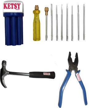 Hammer, Plier and 9 Pc Screw Driver Set (3 Tools)