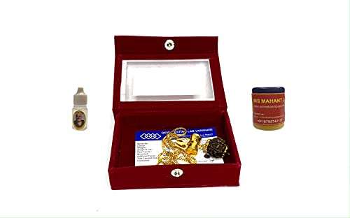 MAHANT JI Gold Plated Trishul Damru 5 Mukhi Rudraksha Locket With Chain For Men And Women Lab Certificate, Gangajal And Chandan From Kashi 3
