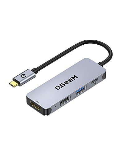 QGeeM USB C Hub 5 in 1 Multi-Port Digital AV Adapter 4K HDMI, 100W Power Delivery, 3 USB-A Data Ports, USB C Dongle Compatible for MacBook Pro Air Ipad HP Dell Lenovo iMac iPhone 15 Pro/Pro etc. 1