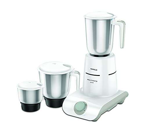 Havells Maxx Grind NV 500 Watt Mixer Grinder with 3 Stainless Steel Jar, SS-304 Grade Blades & 5 year motor warranty (White) 1