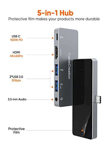 iPad Pro USB C Hub, CableCreation 5 in 1 Microsoft Surface USB C Hub Adapter with 4K HDMI, 3.5mm Headphone Jack, USBC 100W PD Charging 5Gbps USB, iPad Headphone Adapter Multiport for iPad 2