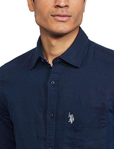 U.S. POLO ASSN. Men's Solid Regular fit Casual Shirt (USSHC0055_Navy M) 2