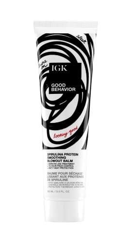 IGK GOOD BEHAVIOR Spirulina Protein Smoothing Blowout Balm | Keratin Like Treatment + Frizz Control + Heat Protectant | Vegan + Cruelty Free | 5 Oz 1