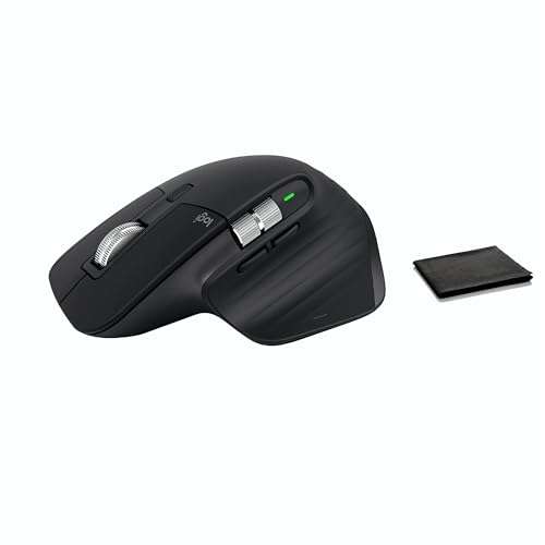 Logitech Mouse MX Master 3S - Wireless Mouse Performance, Ultra-Fast Scrolling, 8K DPI, Track on Glass, Quiet Clicks, USB-C, Bluetooth Mouse, Ergonomic Mouse, Windows, W/Cloth Black, Bulk Packaging 1