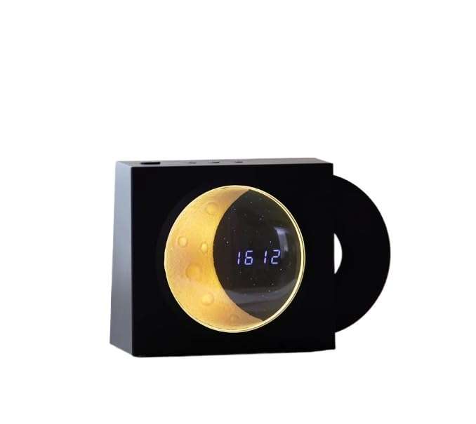 WUKBTY Gift for Birthday Christmas Valentine’s Day Portable Wireless Speaker with Moon Phase Clock, Vinyl Record Player (Black) 1