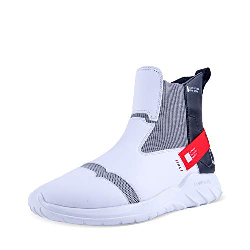 Soulsfeng Stylish High Top Sneakers for Men Basketball Shoes Slip On Laceless Sneaker One Step White Black Red Mens Size 13 2