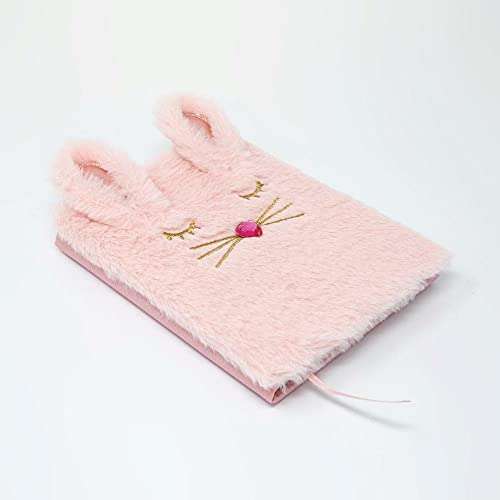 Bunny Kisses Fluffy Pink 7 x 5 Fabric and Paper Children's Diary with Bookmark 2