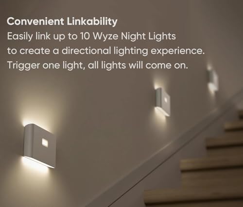 WYZE Rechargeable Night Lights with Dusk to Dawn & Motion Sensors, Warm & Soft White Stair Lights for Bathroom, Hallway, Linkable, Magnetic Mount, 3 Pack 3