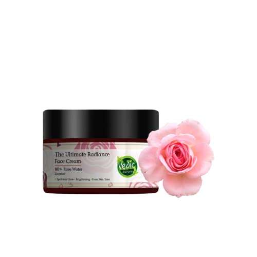 Vedic Nature | Floral & Fruit Water Based Beauty I Ultimate Radiance Face Cream | 80% Rose Petal Extract | Licorice for Spotless Glowing Skin | Anti-wrinkle | Depigmentation | 50 ml 1