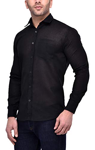 hangup Mens Cotton Casual Slim fit Shirt, Color Black, Size 44, (SolidRBlack) 4