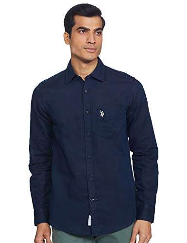 U.S. POLO ASSN. Men's Solid Regular fit Casual Shirt (USSHC0055_Navy M) 1