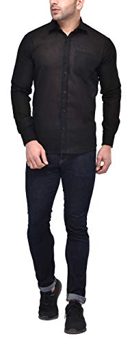 hangup Mens Cotton Casual Slim fit Shirt, Color Black, Size 44, (SolidRBlack) 5