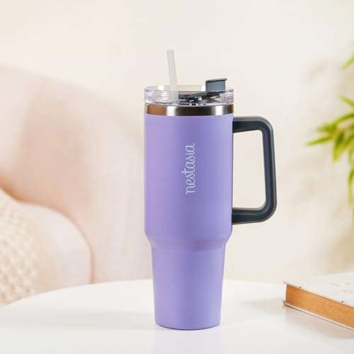 Nestasia 1.2L Tumbler with Lid & Straw | Insulated Reusable Stainless Steel Water Bottle | Leak Proof Mug for Office, Gym, Travelling (Purple) 1