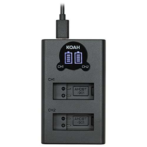 Koah Pro 2-Pack Rechargeable Lithium-Ion Battery Kit for GoPro HERO10/9 Black with Koah Dual Battery LCD Charger, Compatible but not Official GoPro Hero Action Camera Accessory, Includes USB-C Cable 6
