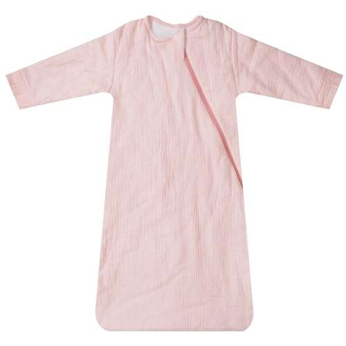 Dormlony Muslin Cotton Baby Long Sleeve Sleeping Bag,Unisex Sleep Sack with 2- Way Zipper for Easy Diaper Changes 1.0TOG,(6-18 Months,Pink) 1