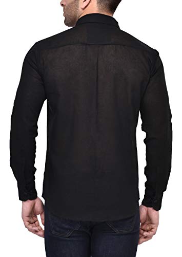 hangup Mens Cotton Casual Slim fit Shirt, Color Black, Size 44, (SolidRBlack) 2