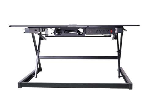 Rocelco 40" Height Adjustable Standing Desk Converter with AC Outlet USB Charger and Dual Monitor Arm Mount - Sit Stand Up Tabletop Riser - Sliding Keyboard Tray - Black (R DADRB-40-ACUSB-MA2) 6