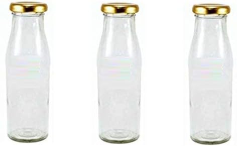 1st Time Multipurpose Kitchen Storage Glass Milk Bottle With Lid, Clear, Pack Of 5, 300 Ml, 5.5 X 5.5 X 17 Cm 3