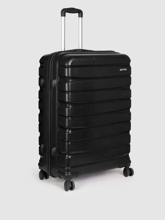 Teakwood Small-Medium-Large 8 Wheels Trolley Bag, Hard Cabin with Zipper Closure, Adjustable Push Button & Cross Side Strap, TSA Lock System 360 Degree (Set of 3, Black) 2