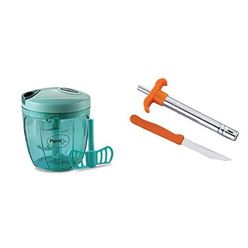 Pigeon Handy Chopper with 5 Stainless Steel Blades and 1 Plastic Whisker (14077 , XL, Green) & Gas Lighter Smart with free 1 knife 1