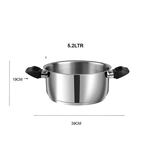 Vinod Stainless Steel Deluxe Saucepot with Glass Lid - 5.2 litre, 24 cm | Biryani Pot | Riveted Sturdy Handles | Toxin Free | 2 Year Warranty | Induction and Gas Base - Silver 6
