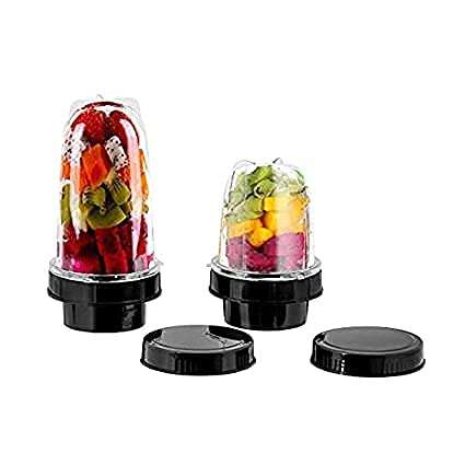 SUGAR Bullet Jar for Mixer Grinder Set of 2 (530 ML & 350 ML) ABS Transparent Plastic Mixer Juicer Jar, Black, MA06 4