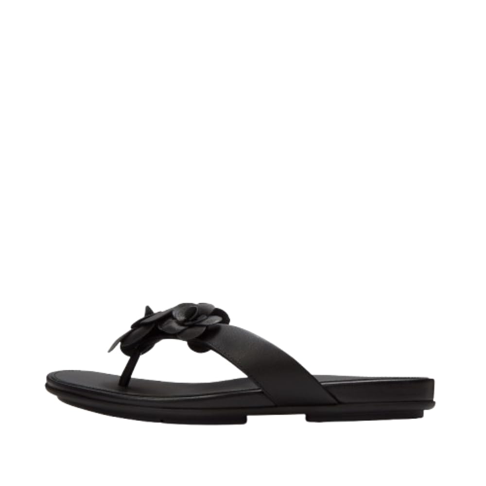 FitFlop Gracie Flower Leather Flip-Flops Sandals, Color: Black, Size: 7 (A4A-001-050) 1