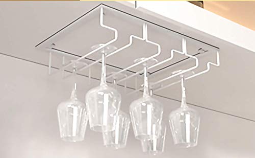 hodzumrac Wine Glass Rack under Cabinet Stemware Rack, Wine Glass Holder Organizer for Cabinet Kitchen Bar Glasses Storage Hanger 6