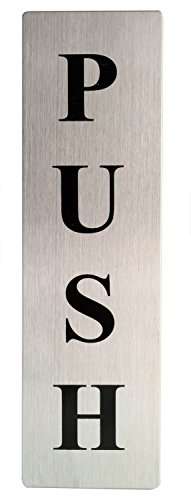 EKRON Push Pull Metal Sign Stickers Self Adhesive Stainless Steel Push & Pull Signage Board for Glass Wooden Doors/Office Hospital Mall Gate Sticker Combo (Silver) 3