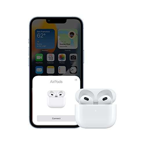 Apple AirPods (3rd Generation) Wireless Ear Buds, Bluetooth Headphones, Personalized Spatial Audio, Sweat and Water Resistant, Lightning Charging Case Included, Up to 30 Hours of Battery Life 5