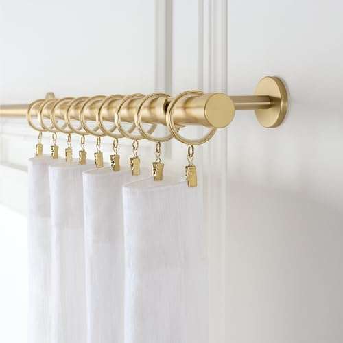 MODE Cambria Designer Series - Premium Easy Glide 18 Count Curtain Rings - Metal with Smooth, Quiet Nylon Inserts with Clips - 2 inch Diameter (1-5/8 inch Inside Diameter) - Brushed Gold 2