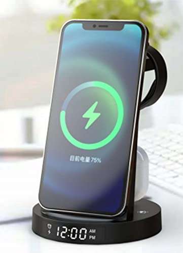 3 in 1 Fast Wireless Charging Station Compatible With iPhone 13/12/11, Dock Stand With Clock for Watch Series & AirPods (Adapter Included) 6