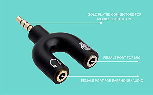 Generic Audio Jack Headphones with mic, 3.5 mm Jack Splitter 2 Male 1 Female (U-Shape) (1 Peace) (Assorted Colour) 4
