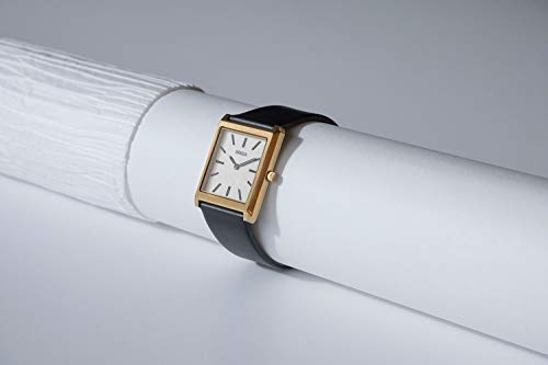 Breda Virgil Rectangle Watch, 18K Gold-Plated Case, Black Genuine Leather Band, Japanese Miyota Quartz Movement, Water-Resistant, 26mm 5