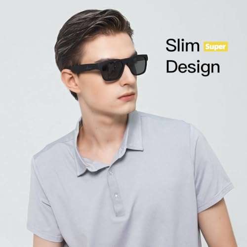 OhO sunshine Unisex-adult Audio Rectangular Polarized Sunglasses, Bluetooth 5.0 Version Wireless, Open Ear Style Listen Music and Calls - Pack of 1 (Black Frame-black Lens, One Size) 3