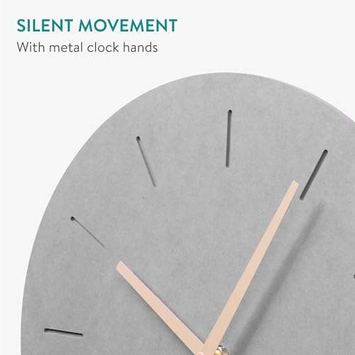 Navaris Wall Clock - 12" / 30.5cm Modern Clock for Bedroom Living Room Office Kitchen - Silent Non Ticking Battery Operated Clock - Lines 3