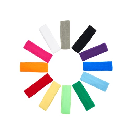 Mallofusa 12 PCS Sports Basketball Headband Sweatband Head Sweat Band Brace Outdoor for Men Women Kids Doing Yoga Running Tennis 1