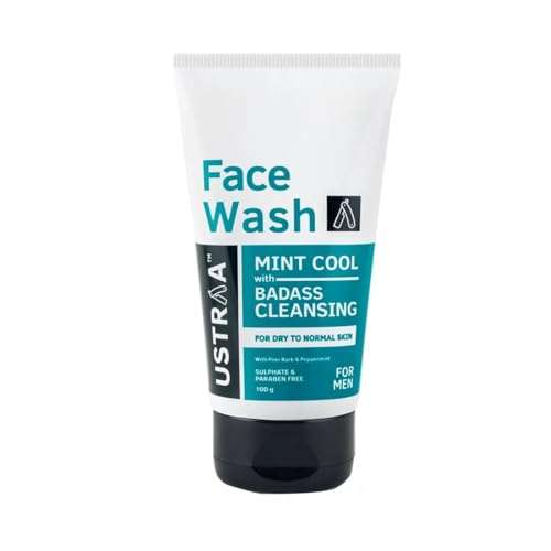 Ustraa Face Wash - Mint Cool - For Dry to Normal Skin - 100g | Reduces Moisture Loss | Removes Dirt & De-Tan Face Scrub for Men, 100g | Effective Tan Removal | with Walnut Granules | No SLS 2