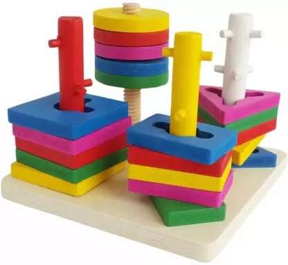 Skywalk Wooden Intellectual Geometric Shape Matching Five Column Blocks Early Educational & Learning Toys,Wooden Geometric Shape Sorter Puzzle 5