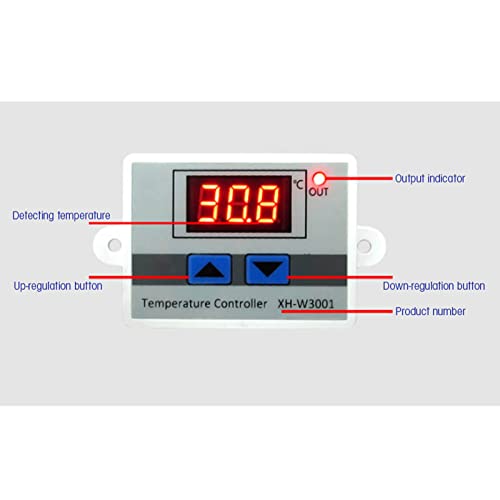 Digital Temperature Controller, XH-W3001 Digital Temperature Controller Thermostat Switch, Thermostat Switch with Waterproof Sensor Probe(24V/240W), Thermostat 2