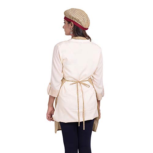 The Fineworld Cotton Designer Striped Unisex Aprons with Cap, Front Pocket for Kitchen, Hotel, Restaurant (Red, 29x23 Inch) 6