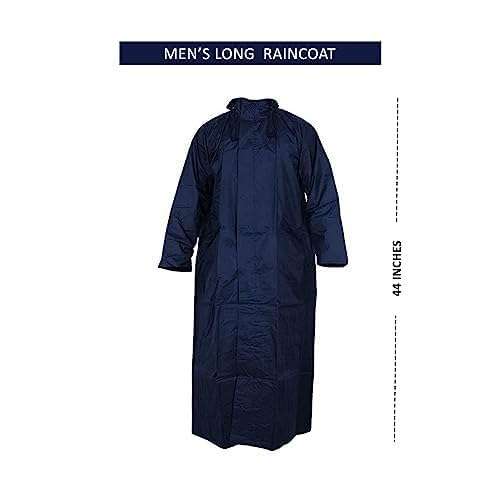Cool Dealzz Blue Men's Polyester Long Raincoat Poncho with Pockets, Adjustable Cap and Cover- Large Size 4
