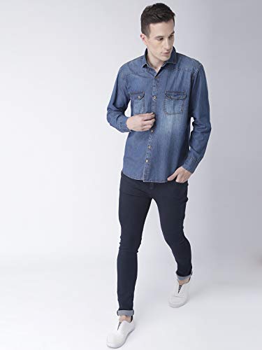 hangup Men's Checkered Regular fit Casual Shirt (DenimShirt_40_Blue 2