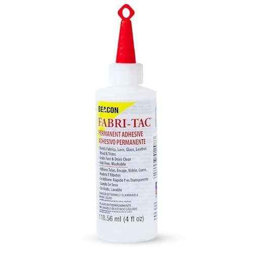 BEACON Fabri-Tac Premium Fabric Glue - Quick Drying, Crystal Clear, Permanent - for Fabrics, Canvas, Lace, Wood and More, 4-Ounce 1